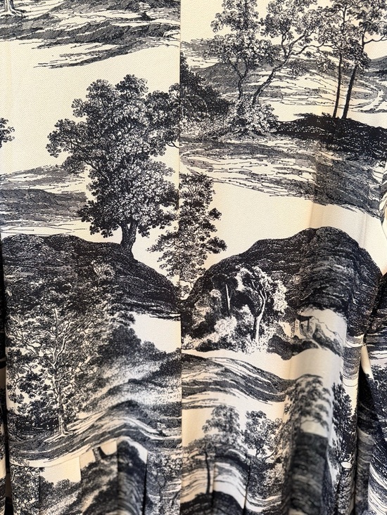 H&M Black and Cream Scenic Print Tie-Neck Midi Dress - Picture 11 of 12